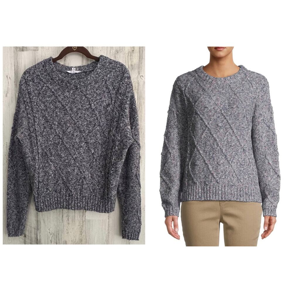 Time and Tru Womens Cable Knit Sweater Size Medium Heathered Blue Multi‎